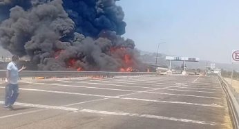Arde camión pipa en el entronque México-Guadalajara/Cuitzeo-Copándaro