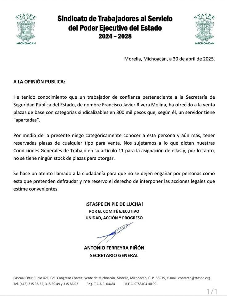 Toño Ferreyra denuncia “venta de plazas” ilegales por un trabajador de confianza de la SSP 1 058fe10b ce84 4e79 b7a2 3876a7971262