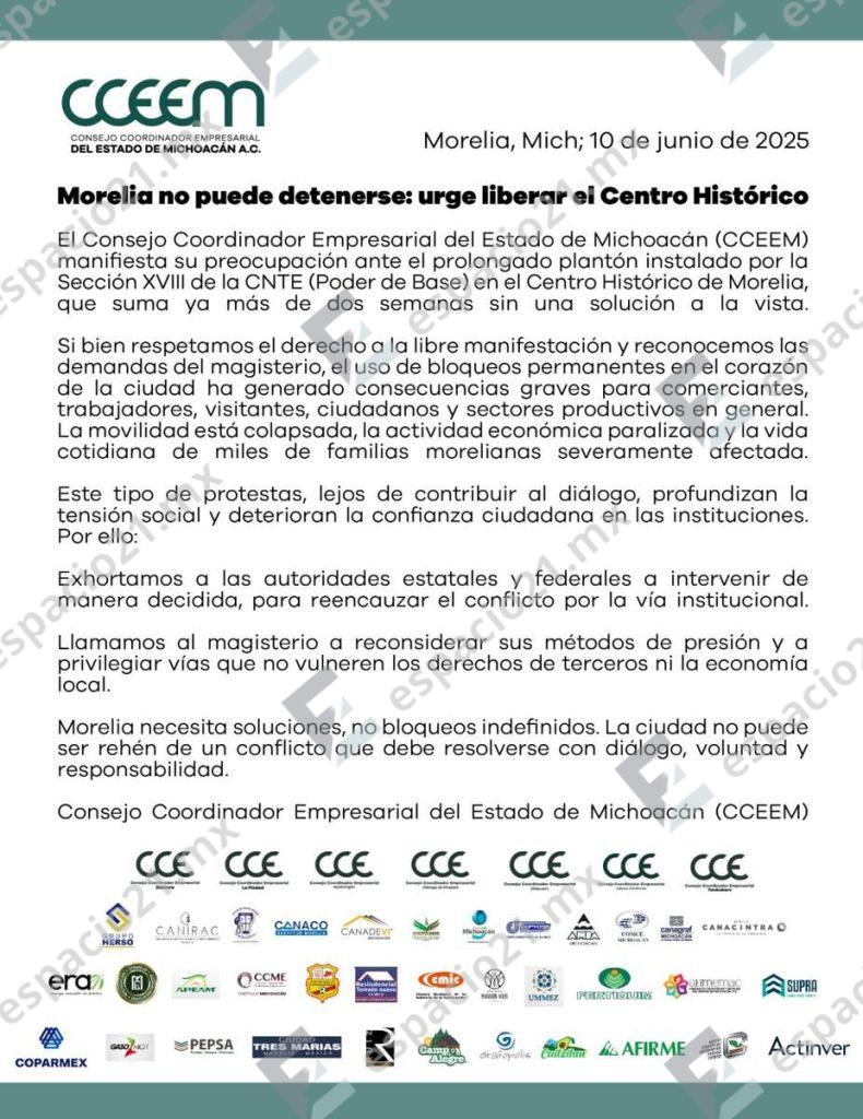 CCEEM resalta afectaciones por plantón en Avenida Madero 1 cfc6cbeb ed64 4481 b656 8ea2cd474582